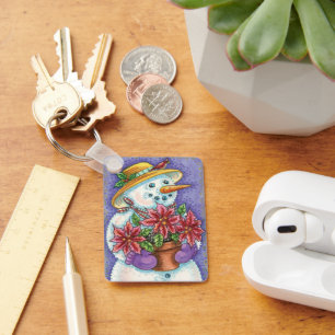 Llavero Niña Navideña Adorable Muñeco de Nieve con Poinset