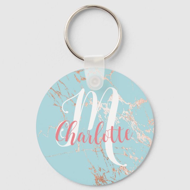 Llavero Niña para regalo Marble brillante Oro Azul (Anverso)