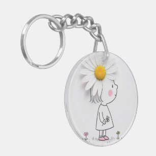 Llavero Niña pequeña con una margarita blanca en la cabeza