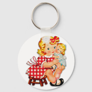 Llavero Niña retro muñeca vintage niña