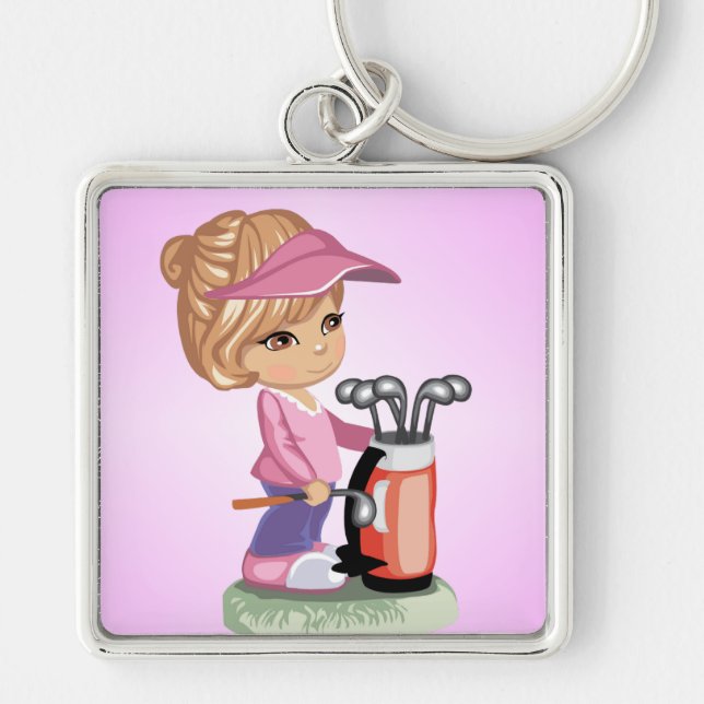 Llavero Niña rubia que juega a golf (Frente)