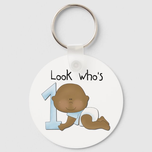 Llavero Niño afroamericano de primer cumpleaños camisetas  (Anverso)
