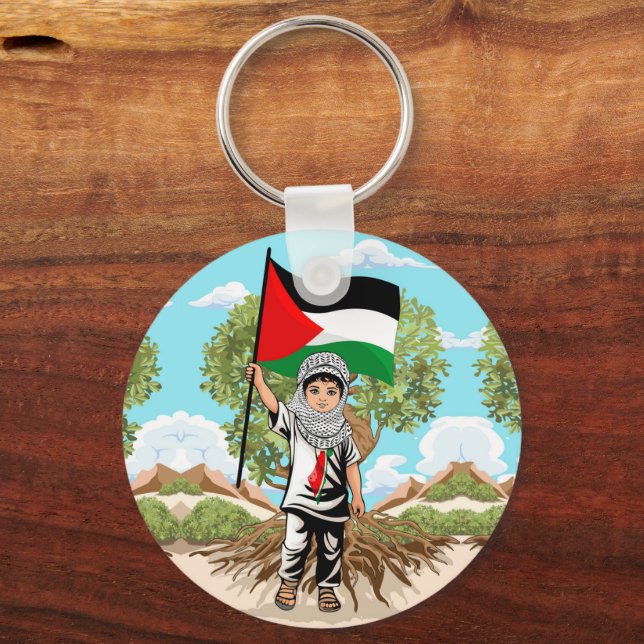Llavero Niño con bandera palestina de Keffiyeh (Anverso)