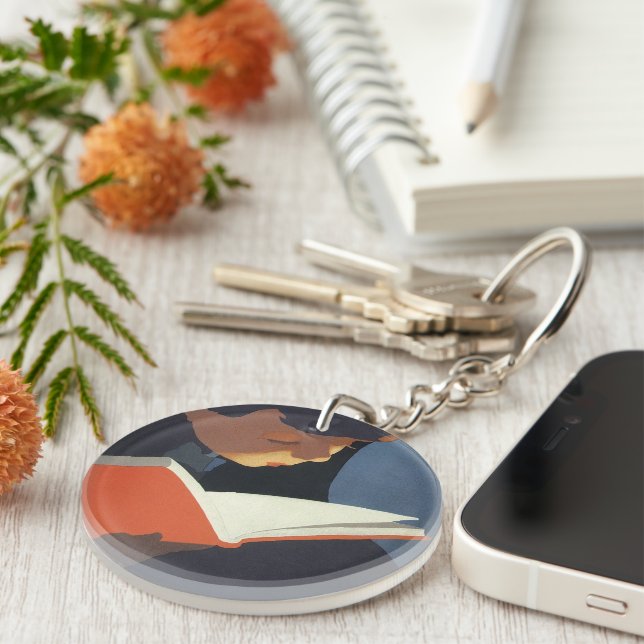 Llavero Niño de la época leyendo un libro de la biblioteca (Frente Derecha)