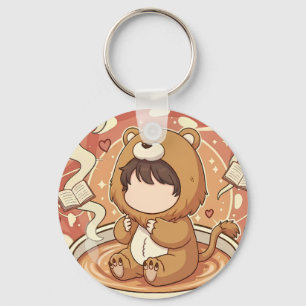 Llavero Niño León Adorable Bebiendo Café