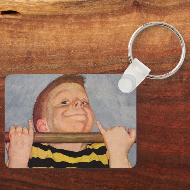 Llavero Niño ventilado haciendo ups de estaño, fitness y e (Anverso)