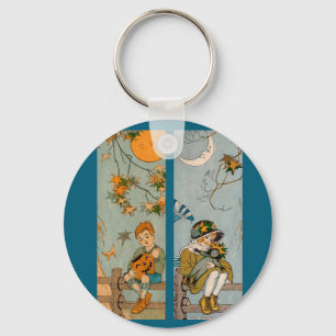Llavero Niño y chica de los años 20 en otoño