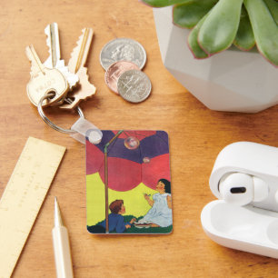 Llavero Niños Antiguos Juegan Niña y Niño Soplando Burbuja