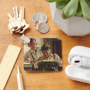 Llavero Niños antiguos periodistas de periódico, escritor