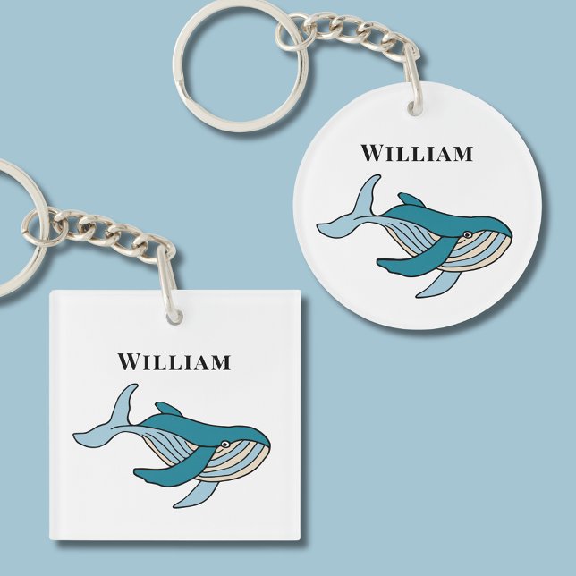 Llavero Niños ballena del océano (Blue ocean whale nautical keychain with kids name. Great for school bags and house keys.)