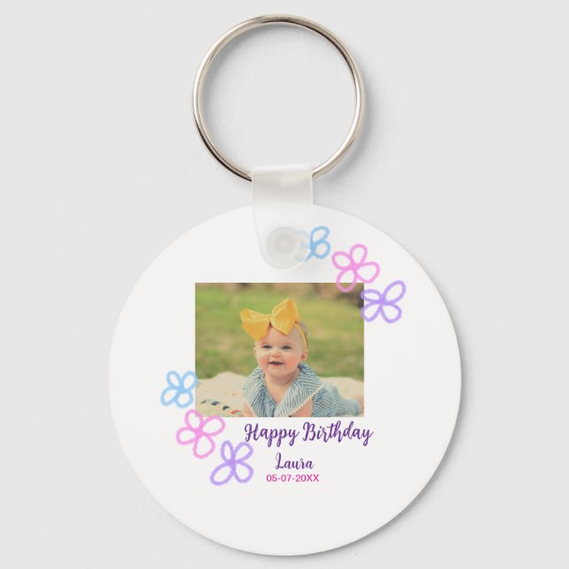 Llavero Niños bebé primer cumpleaños añadir fecha añadir f (Anverso)