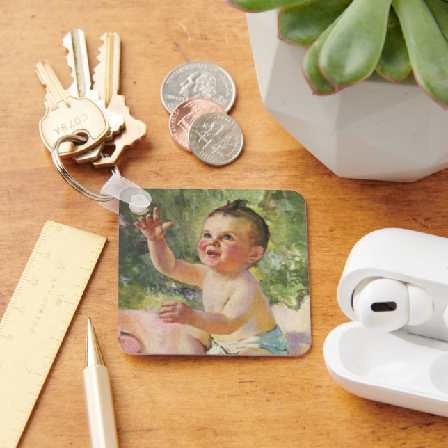 Llavero Niños de la época, niñas pequeñas en una manta ros (Escritorio )