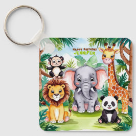 Llavero Niños Fiesta de Cumpleaños Cute Animales Selva Saf