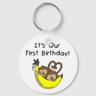 Llavero Niños gemelos primer cumpleaños camisetas de mono