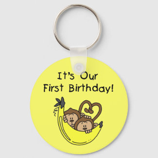 Llavero Niños gemelos primer cumpleaños camisetas de mono
