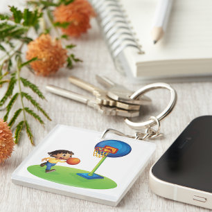 Llavero Niños jugando básquetbol con deportes de entreteni