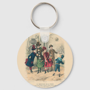 Llavero Niños Victorianos Antiguos Juegan con Pelota 1880 