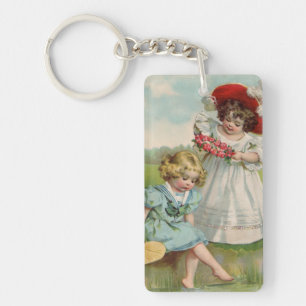 Llavero Niños Victorianos Jardín de Verano Vintage Niñas