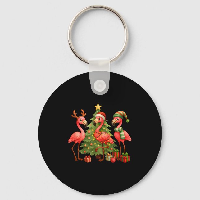 Llavero Nk Christmas Flamingos _ Cute Holiday Tree &amp; D (Anverso)