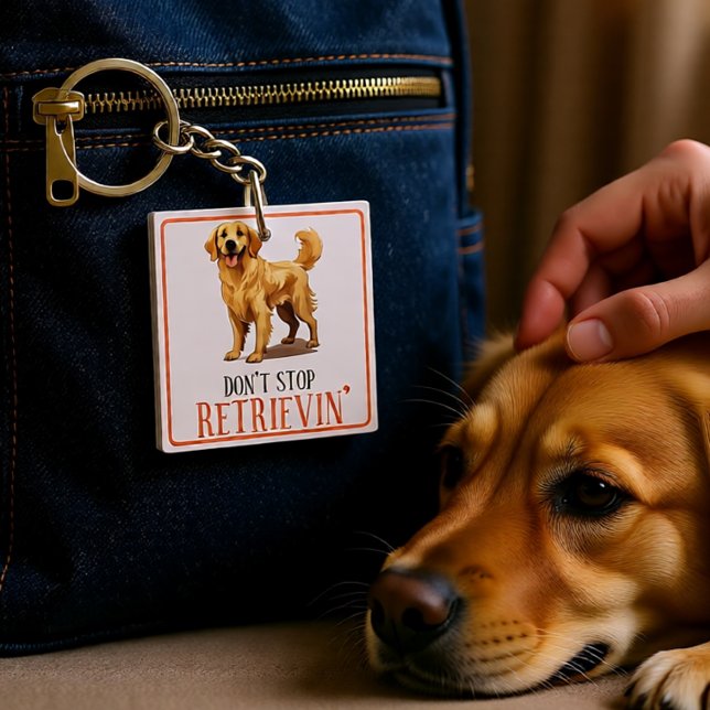 Llavero No dejes de recuperar - amante del perro - Golden  (Don’t Stop Retrievin’ Golden Retriever Dog Lover Keychain)