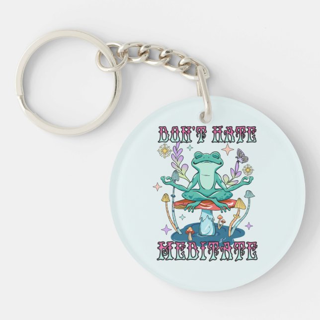 Llavero "No odies, medita" | Rana y floral pacífica (Frente)