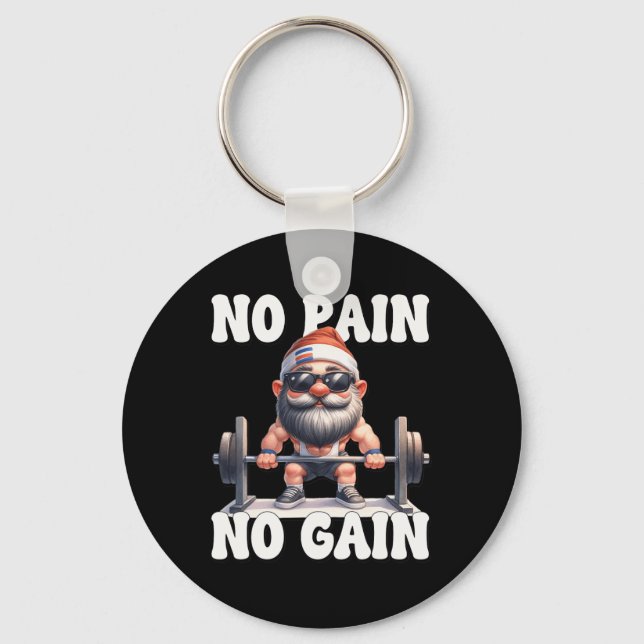 Llavero No Pain No Gain Fitness Gnome Love Weightlifting T (Anverso)