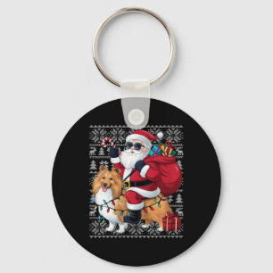 Llavero Noche de Navidad Suéter Feo Santa Riding Perro Pas