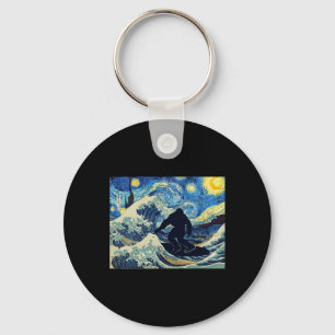 Llavero Noche estrellada Bigfoot surfeando la gran ola fre