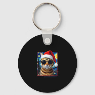 Llavero Noche estrellada Gato de Atigrado Naranja Navidad