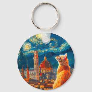 Llavero Noche estrellada sobre Florencia Arte de gato je