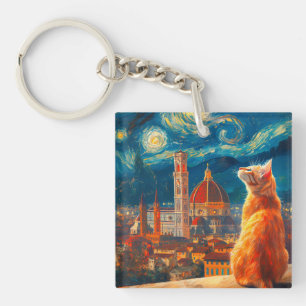 Llavero Noche estrellada sobre Florencia Arte de gato ro