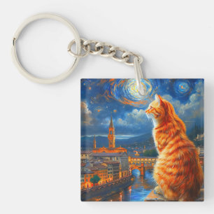 Llavero Noche estrellada sobre Florencia   Arte de gato ro