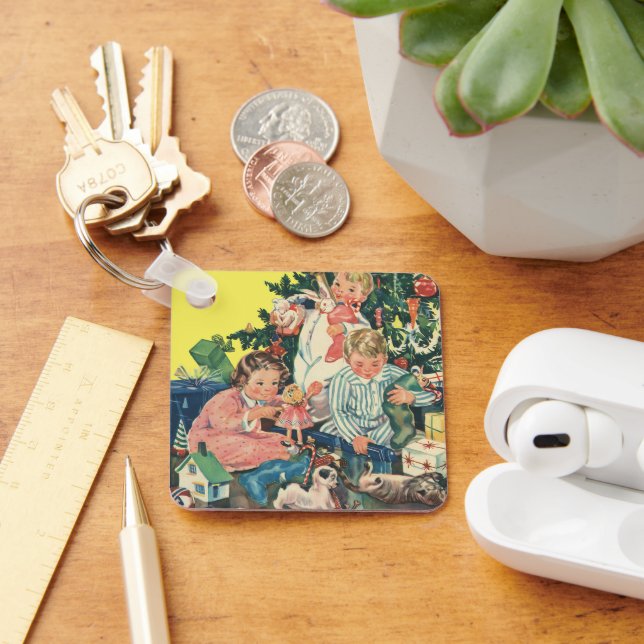 Llavero Nochebuena vintage, niños abriendo regalos (Escritorio )