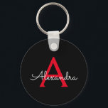Llavero Nombra de monograma de guión negro rojo<br><div class="desc">Cadenas de claves de nombres de monograma de escritura simple negra y roja (cadena de claves). Esto hace que el dulce perfecto cumpleaños 16,  boda,  ducha de novia,  aniversario,  ducha de bebé o fiesta de soltera sea regalo para alguien que ama el lujo glam y los estilos de moda.</div>