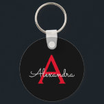 Llavero Nombra de monograma de guión negro rojo<br><div class="desc">Cadenas de claves de nombres de monograma de escritura simple negra y roja (cadena de claves). Esto hace que el dulce perfecto cumpleaños 16,  boda,  ducha de novia,  aniversario,  ducha de bebé o fiesta de soltera sea regalo para alguien que ama el lujo glam y los estilos de moda.</div>