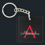 Llavero Nombra de monograma de guión negro rojo<br><div class="desc">Cadena de teclas de nombre de monograma de escritura simple negra y roja. Esto hace que el dulce perfecto cumpleaños 16,  boda,  ducha de novia,  aniversario,  ducha de bebé o fiesta de soltera sea regalo para alguien que ama el lujo glam y los estilos de moda.</div>