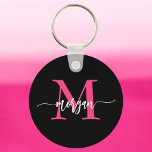 Llavero Nombra de Monograma del guión moderno rosado calie<br><div class="desc">Mantén tus llaves en estilo con nuestro Hot Pink Modern Script Girly Monograma Keychain! Con un vibrante diseño rosa cálido, esta cadena de claves se personaliza con tu nombre en un guión moderno de moda para un toque personalizado y de moda. Perfecto para añadir un poco de encanto a sus...</div>