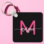 Llavero Nombra de Monograma del guión moderno rosado calie<br><div class="desc">Mantén tus llaves en estilo con nuestro Hot Pink Modern Script Girly Monograma Keychain! Con un vibrante diseño rosa cálido, esta cadena de claves se personaliza con tu nombre en un guión moderno de moda para un toque personalizado y de moda. Perfecto para añadir un poco de encanto a sus...</div>