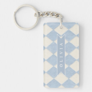 Llavero Nombre Argyle Borroso Azul Suave Preppy Personaliz