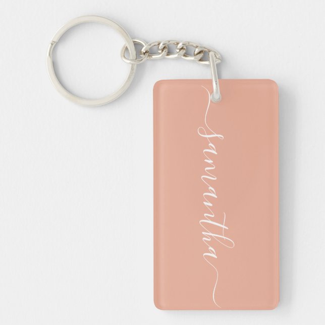 Llavero Nombre blanco rosado personalizado de la (Frente)
