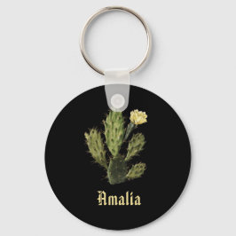 Llavero Nombre Cactus Flor Vintage Dibujo Negro Keychain