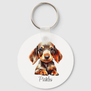 Llavero Nombre de cachorro de perro salchicha adorable
