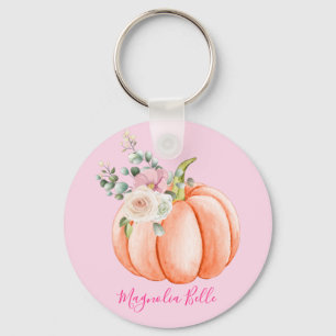 Llavero Nombre de calabaza pequeña floral color rosa de Ru