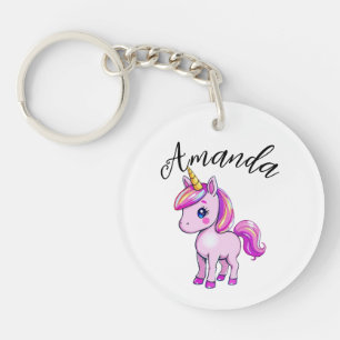 Llavero Nombre de Chica de Unicornio rosa vibrante