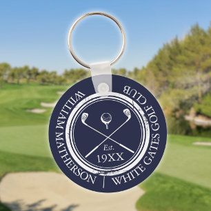 Llavero Nombre de Club de Golf Azul Marino Personalizado