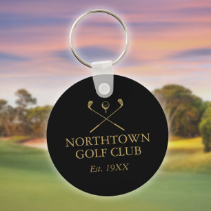 Llavero Nombre de Club de Golf Personalizado Negro y Dorad