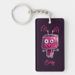 Llavero Nombre de color rosado de Grunge de Robot Cute