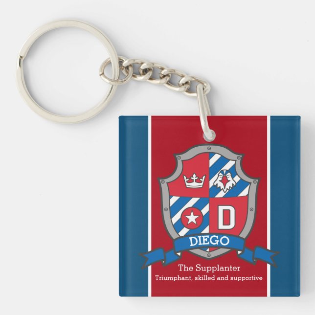 Llavero Nombre de Diego que significa niño escudo pájaro p (Frente)