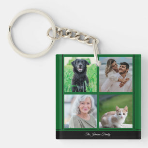 Llavero Nombre de familia de Personalizable verde y collag