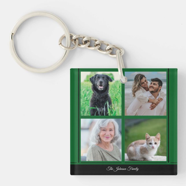 Llavero Nombre de familia de Personalizable verde y collag (Frente)
